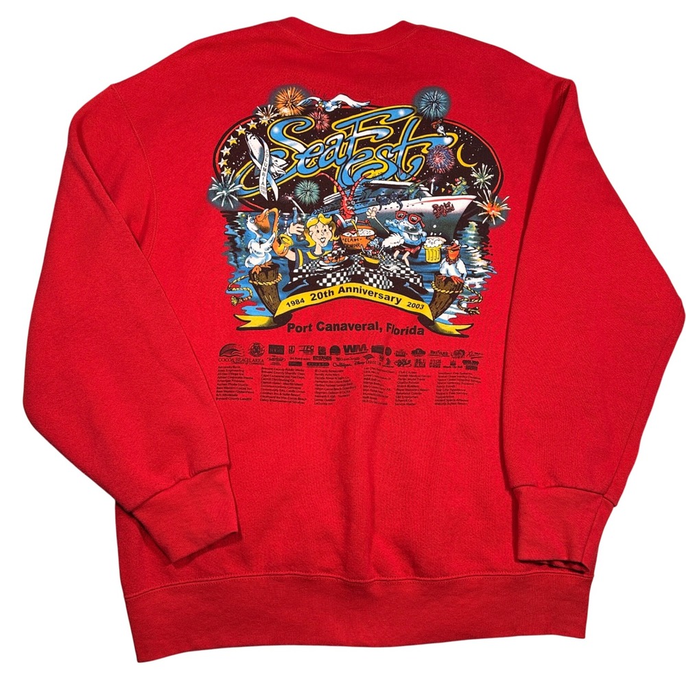Vintage‎ 2003 SeaFest Port Canaveral Florida Sweatshirt Red Fruit of the Loom L